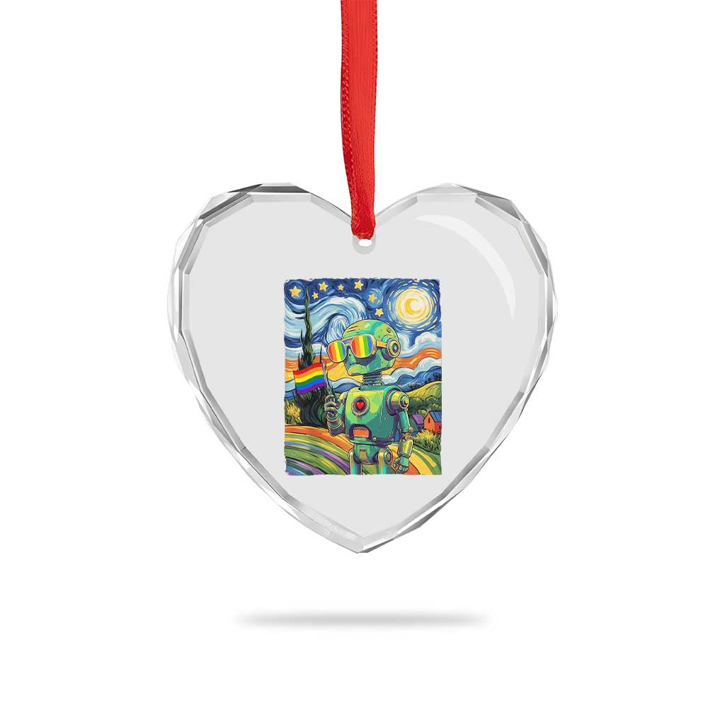 Funny Rainbow Starry Night Robot Pride Heart Crystal Glass Ornament LGBTQ Geeky Gift TS12 Print Your Wear