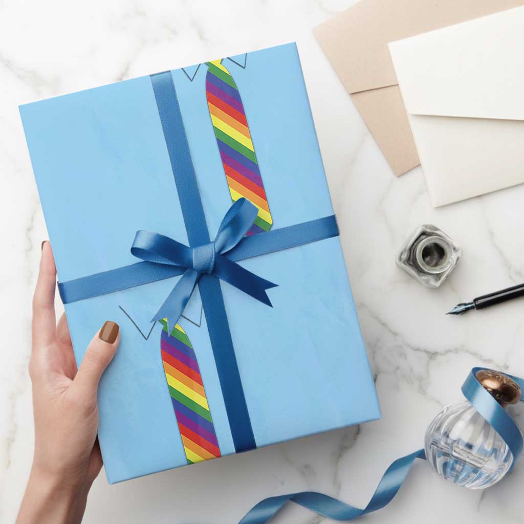 Funny Rainbow Striped Necktie Wrapping Paper Roll LGBT Pride Support Graphic TS12 Light Blue Print Your Wear
