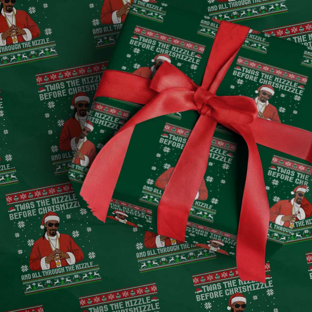 Funny Rapper Christmas Wrapping Paper Roll Gangsta Twas the Nizzle Before Chrismizzle Ugly Xmas TS10 Green Print Your Wear
