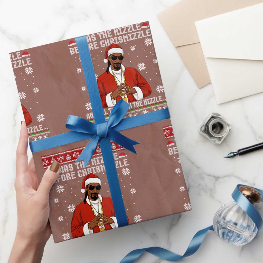 Funny Rapper Christmas Wrapping Paper Roll Gangsta Twas the Nizzle Before Chrismizzle Ugly Xmas TS10 Mocha Print Your Wear