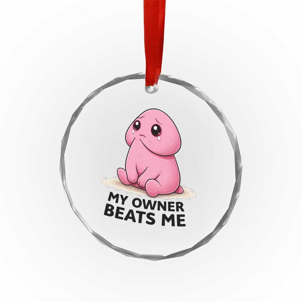 Funny Raunchy Meme My Owner Beats Me Crystal Glass Ornament Sarcastic Adult Gag Gift TS12 Print Your Wear