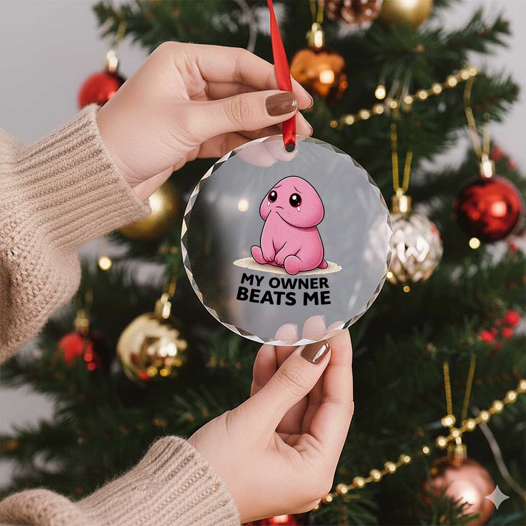 Funny Raunchy Meme My Owner Beats Me Crystal Glass Ornament Sarcastic Adult Gag Gift TS12 Print Your Wear
