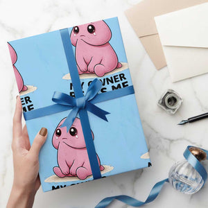 Funny Raunchy Meme My Owner Beats Me Wrapping Paper Roll Sarcastic Adult Gag Gift TS12 Light Blue Print Your Wear