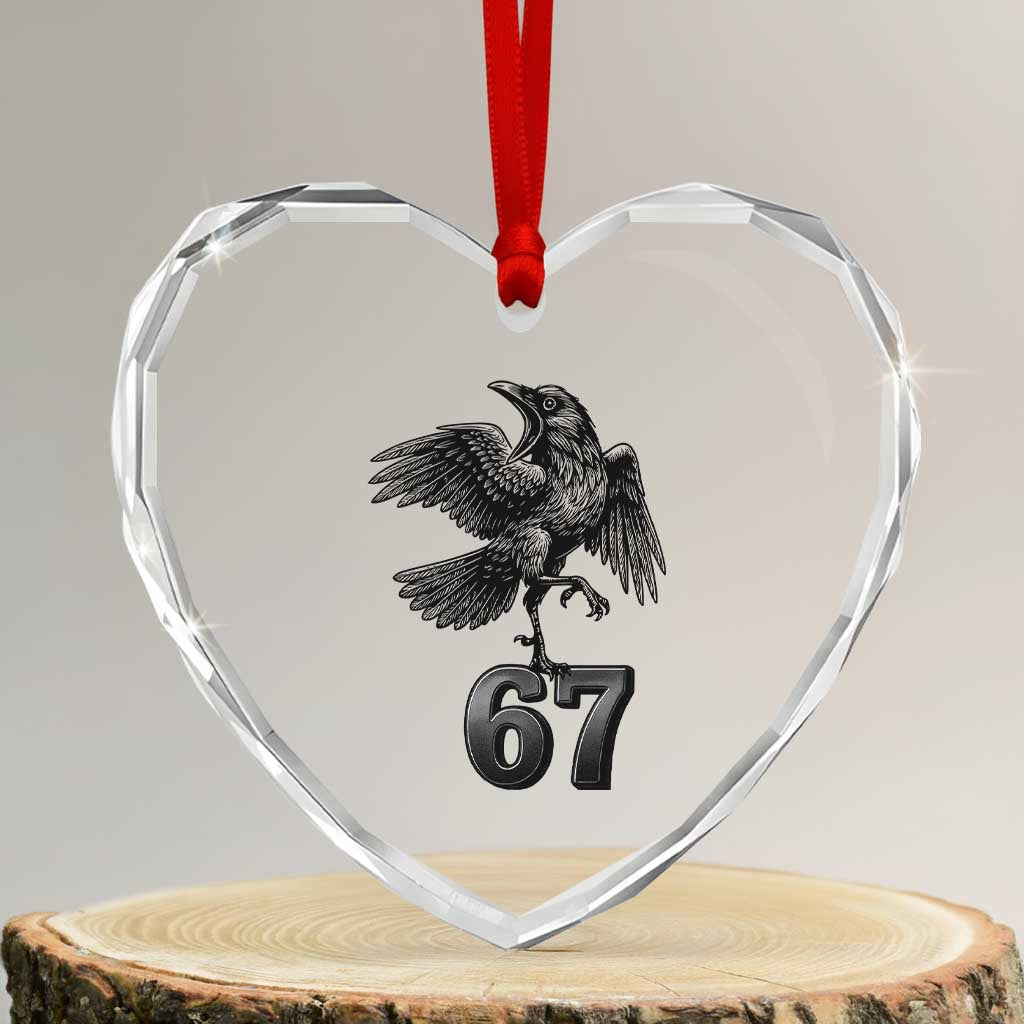 Funny Raven Brainrot Six Seven Meme Gift Heart Crystal Glass Ornament TS12 Transparent Glass 3'' Heart Print Your Wear