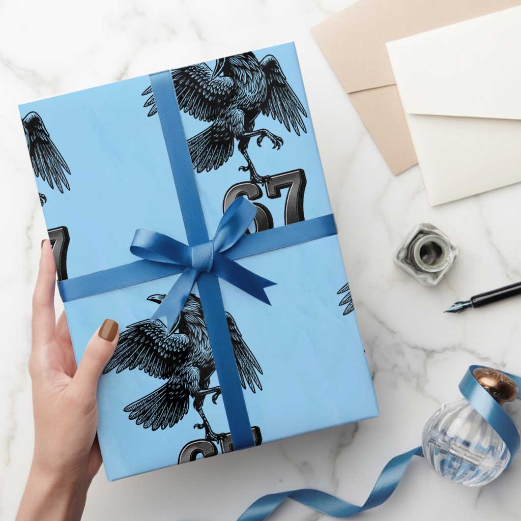 Funny Raven Brainrot Six Seven Meme Gift Wrapping Paper Roll TS12 Light Blue Print Your Wear