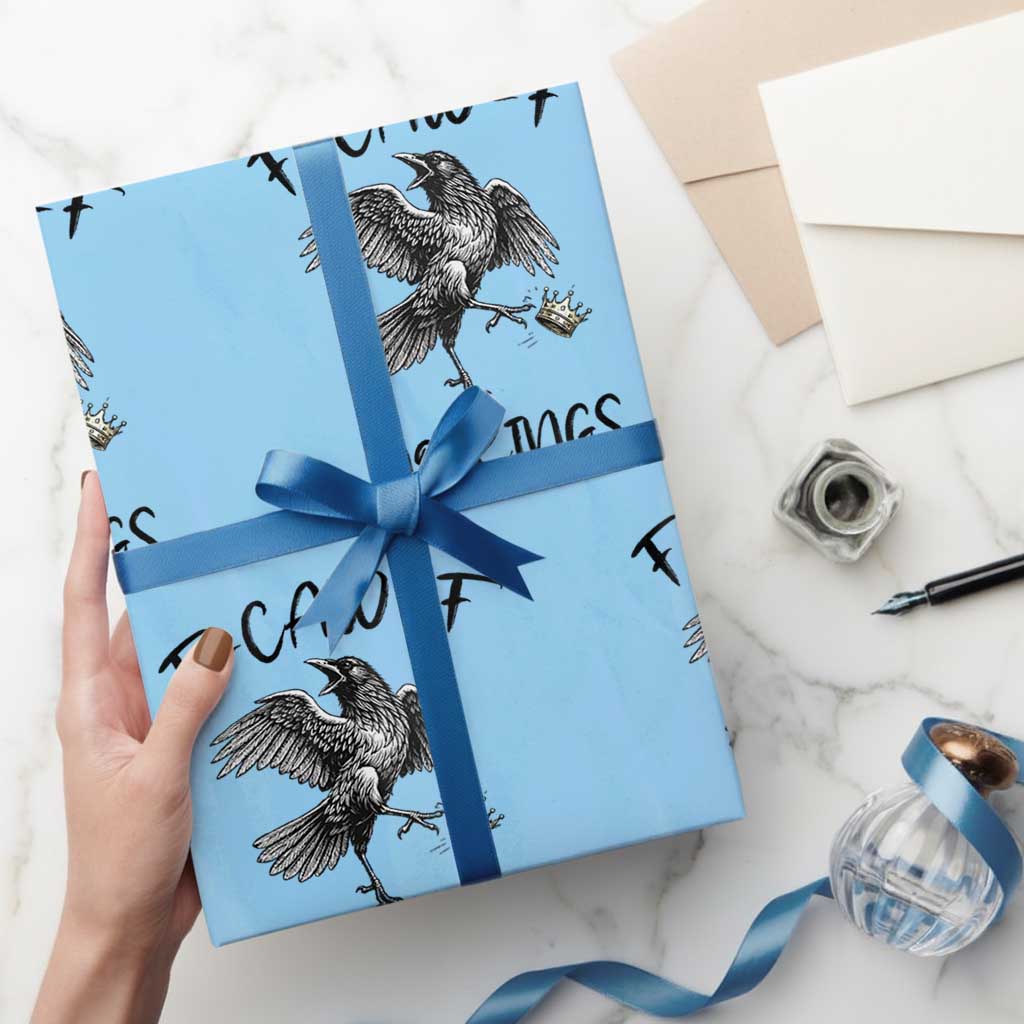 Funny Raven Kicking Crown No Kings Wrapping Paper Roll F Caw F TS12 Light Blue Print Your Wear
