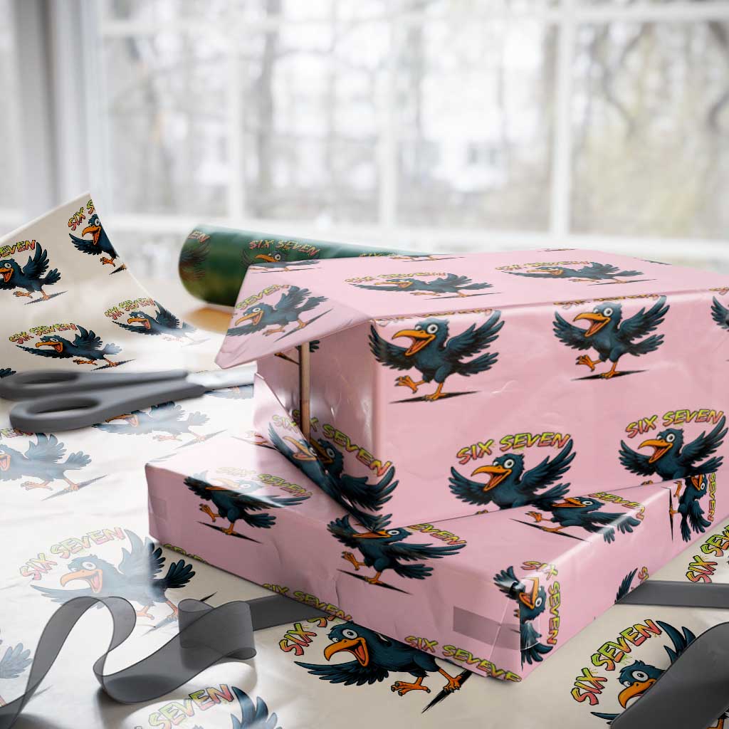 Funny Raven Six Seven Meme Trending Gift Wrapping Paper Roll TS12 Light Pink Print Your Wear