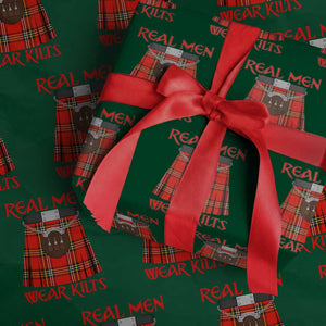 Funny Real Men Wear Kilts Wrapping Paper Roll Scottish Pride TS11 Green Print Your Wear