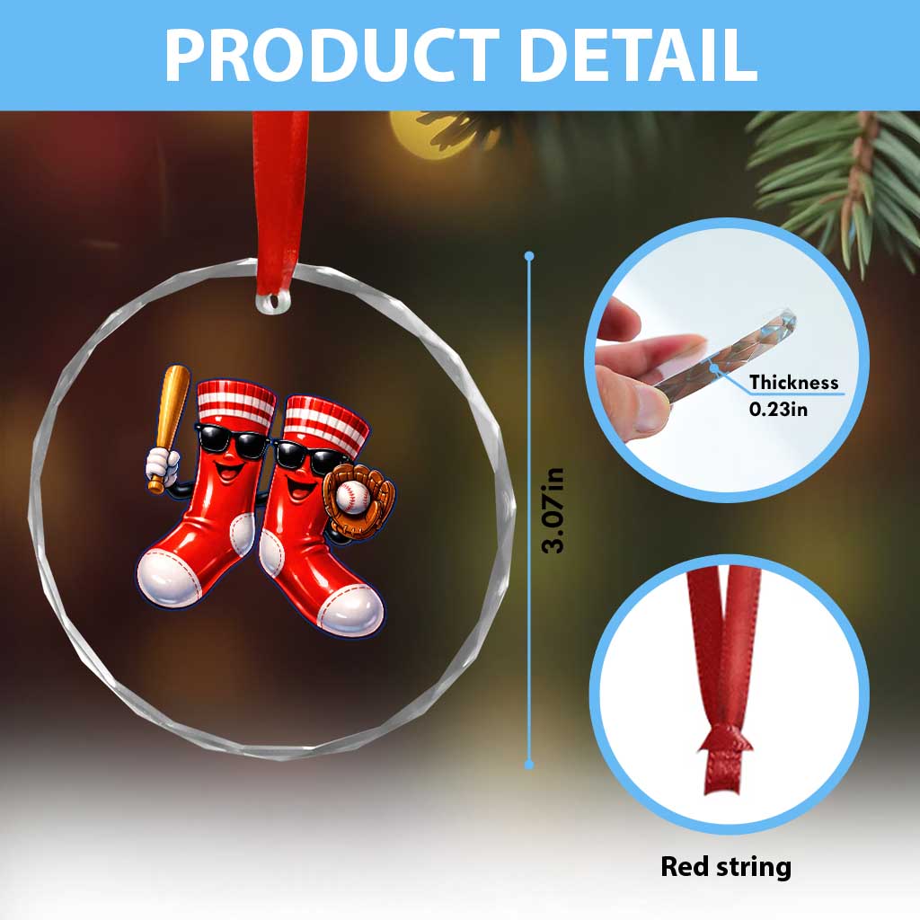 Funny Red Socks Playing Baseball Graphic Sport Game Day Crystal Glass Ornament TS11 Print Your Wear