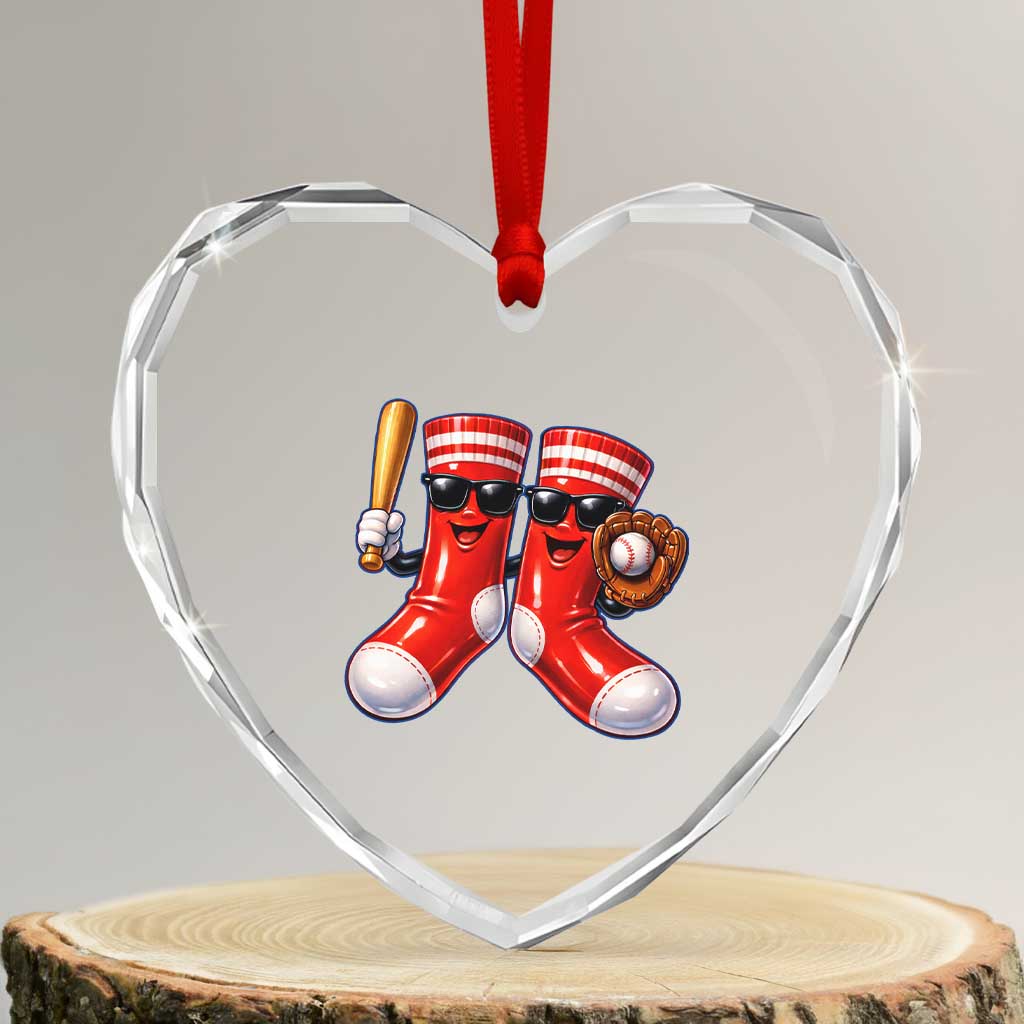 Funny Red Socks Playing Baseball Graphic Sport Game Day Heart Crystal Glass Ornament TS11 Transparent Glass 3'' Heart Print Your Wear