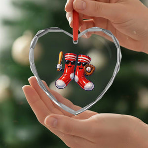 Funny Red Socks Playing Baseball Graphic Sport Game Day Heart Crystal Glass Ornament TS11 Print Your Wear