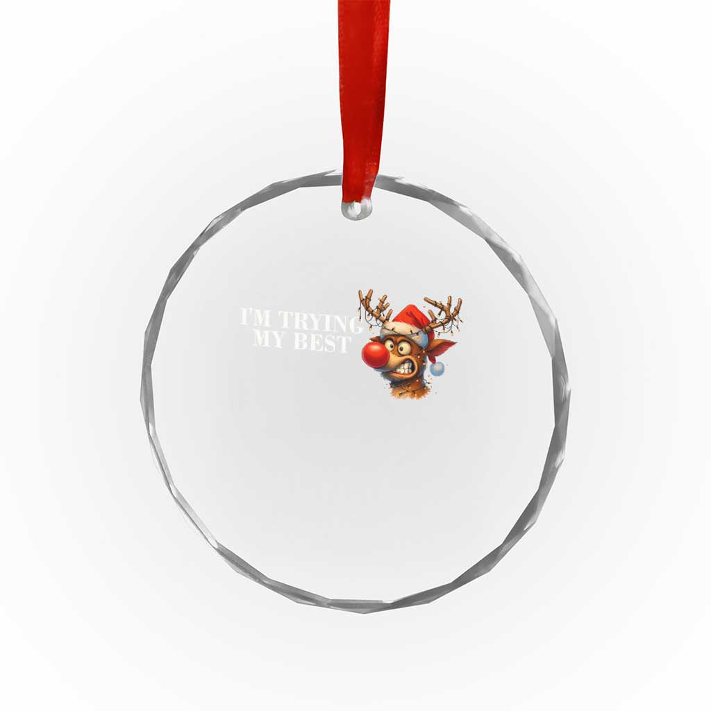 Funny Reindeer Christmas Meme Crystal Glass Ornament I Am Trying My Best TS14 Print Your Wear