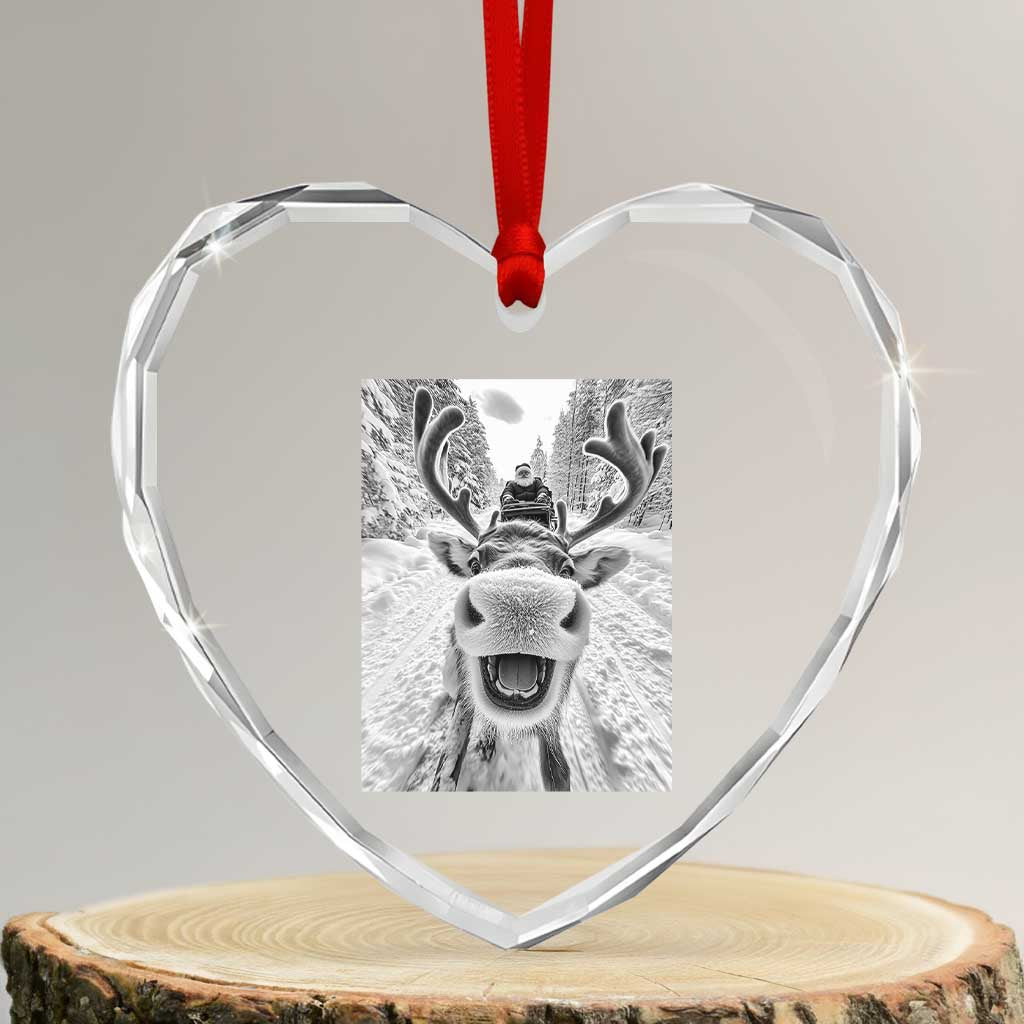 Funny Reindeer Selfie Heart Crystal Glass Ornament TS10 Transparent Glass 3'' Heart Print Your Wear