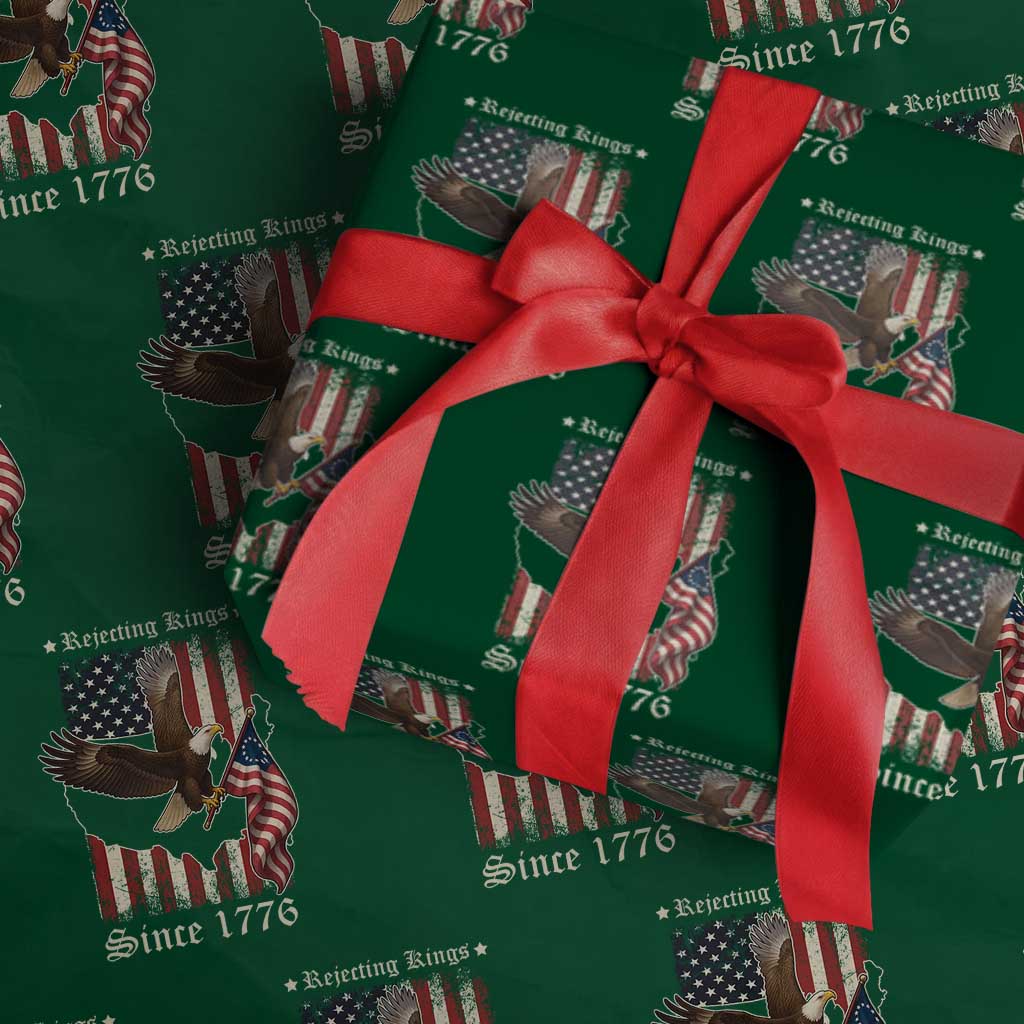 Funny Rejecting Kings Since 1776 Wrapping Paper Roll Vintage American Flag Bald Eagle - Print Your Wear