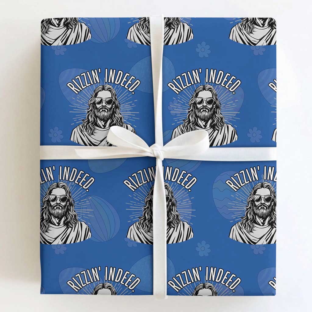 Funny Religious Christian Jesus Meme Wrapping Paper Roll Rizzin Indeed TS11 Royal Blue Print Your Wear
