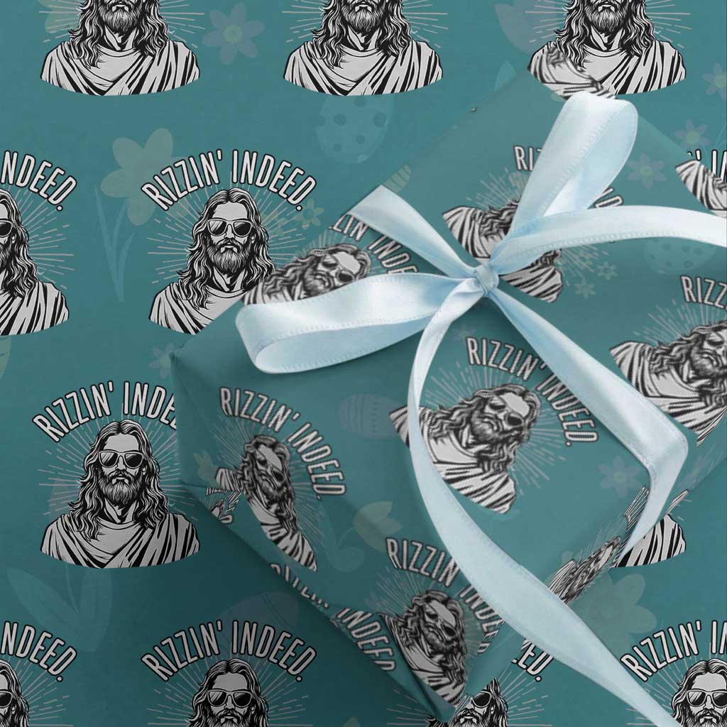 Funny Religious Christian Jesus Meme Wrapping Paper Roll Rizzin Indeed TS11 Teal Print Your Wear