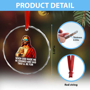 Funny Religious Jesus Crystal Glass Ornament Wait Im Goated