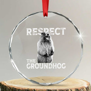 Funny Respect The Groundhog Crystal Glass Ornament Screaming Woodchuck Meme Groundhog Day TS11 Transparent Glass 3'' Circle Print Your Wear