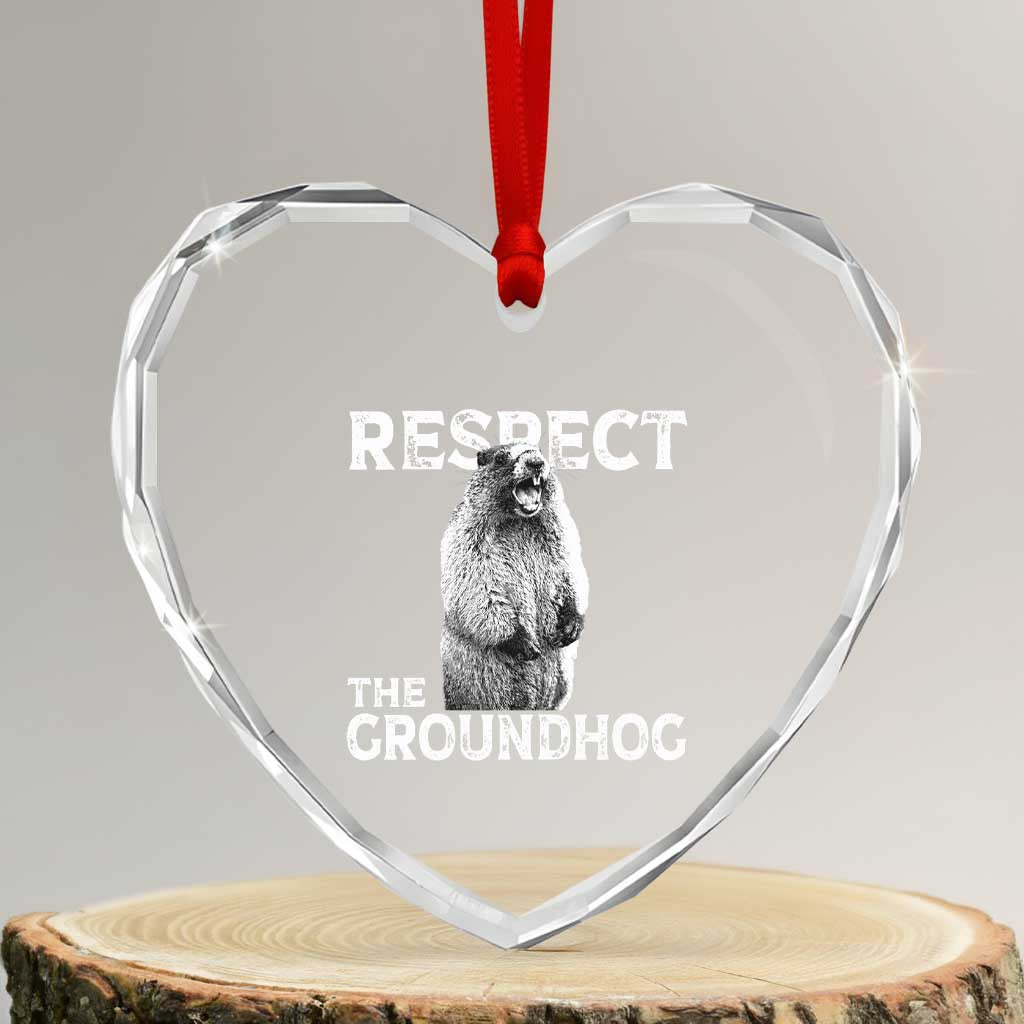 Funny Respect The Groundhog Heart Crystal Glass Ornament Screaming Woodchuck Meme Groundhog Day TS11 Transparent Glass 3'' Heart Print Your Wear