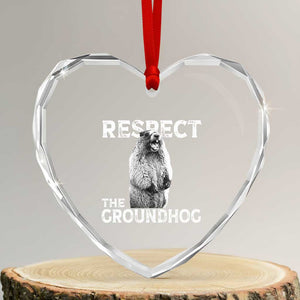 Funny Respect The Groundhog Heart Crystal Glass Ornament Screaming Woodchuck Meme Groundhog Day TS11 Transparent Glass 3'' Heart Print Your Wear