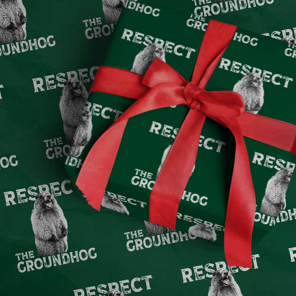 Funny Respect The Groundhog Wrapping Paper Roll Screaming Woodchuck Meme Groundhog Day TS11 Green Print Your Wear