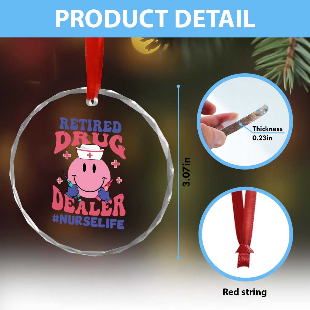 Funny Retired Drug Dealer Crystal Glass Ornament Retro Nurse Life Retirement Gift for Healthcare Workers TS02 Print Your Wear