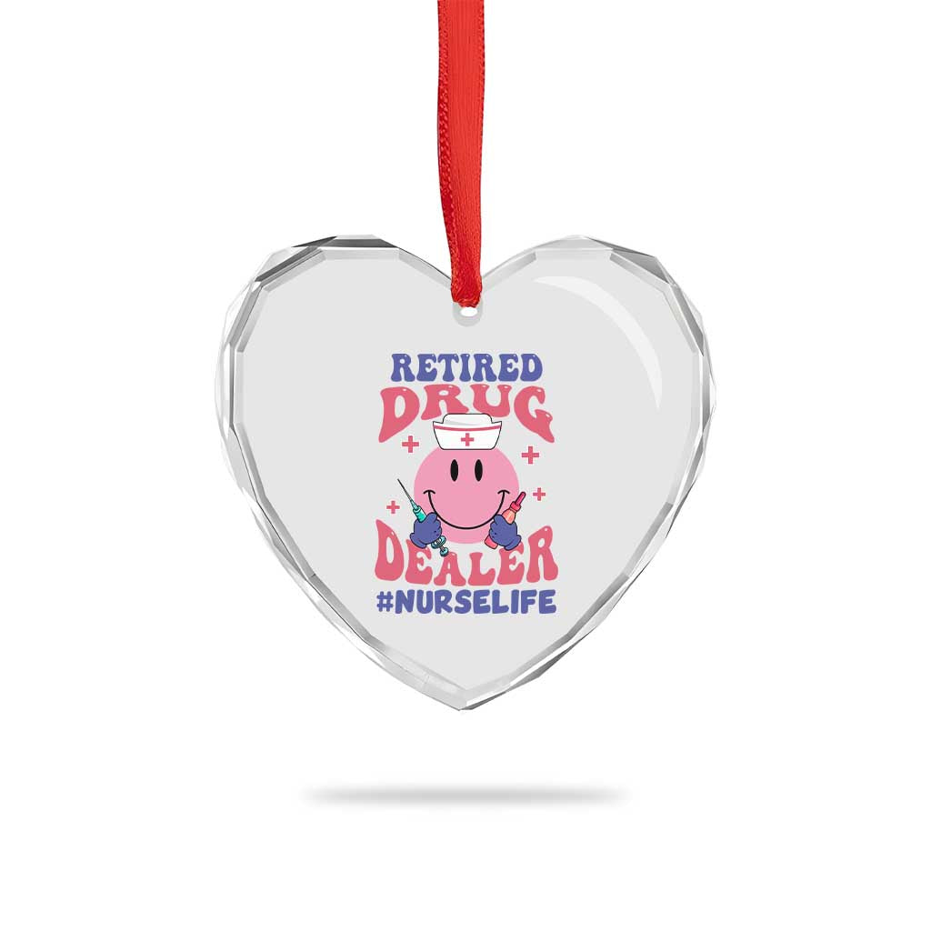 Funny Retired Drug Dealer Heart Crystal Glass Ornament Retro Nurse Life Retirement Gift for Healthcare Workers TS02 Print Your Wear
