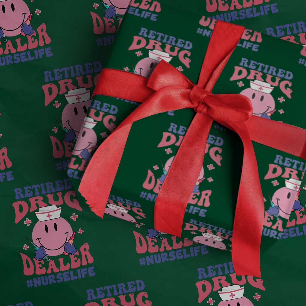 Funny Retired Drug Dealer Wrapping Paper Roll Retro Nurse Life Retirement Gift for Healthcare Workers TS02 Green Print Your Wear