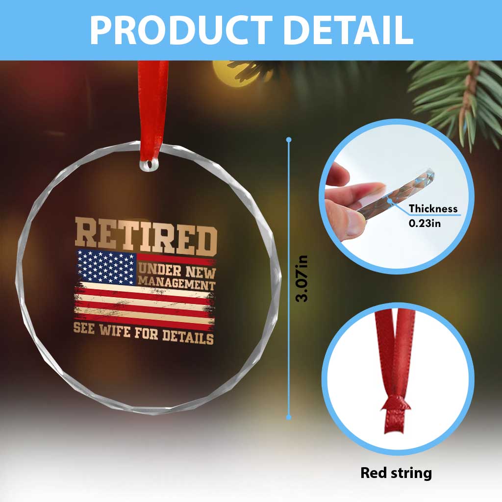 Funny Retirement Crystal Glass Ornament See Wife For Details Husband Dad Grandpa Humor US Flag TS10 Print Your Wear