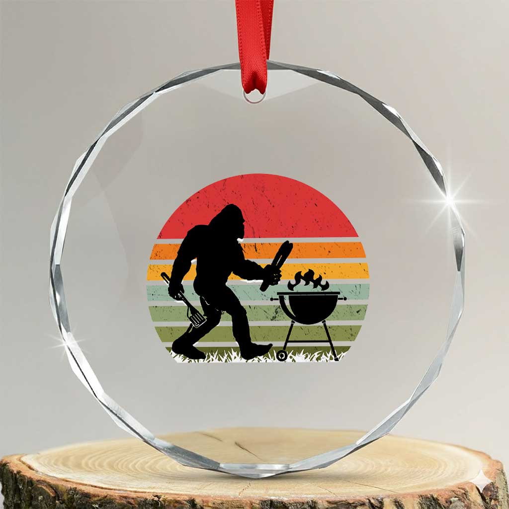 Funny Retro Bigfoot Grilling BBQ Chef Crystal Glass Ornament TS11 Transparent Glass 3'' Circle Print Your Wear