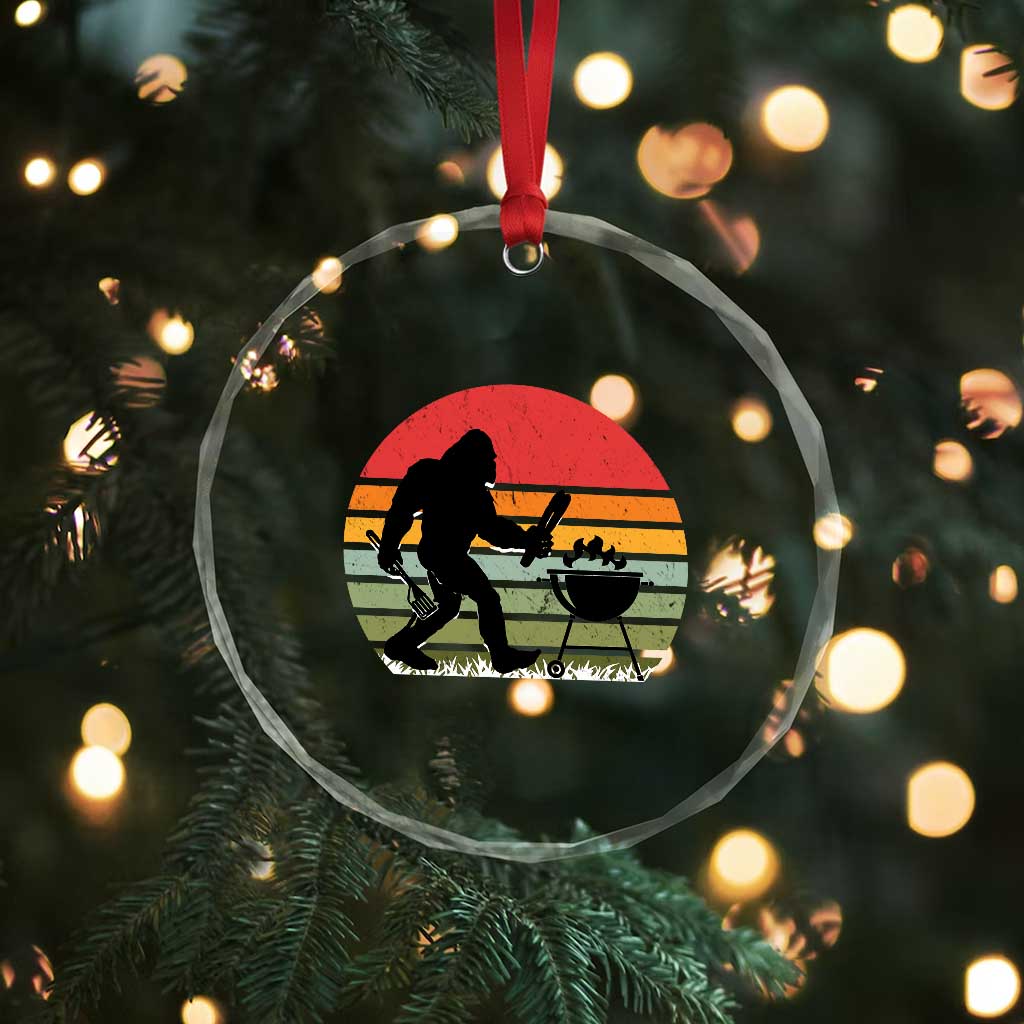 Funny Retro Bigfoot Grilling BBQ Chef Crystal Glass Ornament - Print Your Wear