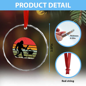 Funny Retro Bigfoot Grilling BBQ Chef Crystal Glass Ornament - Print Your Wear
