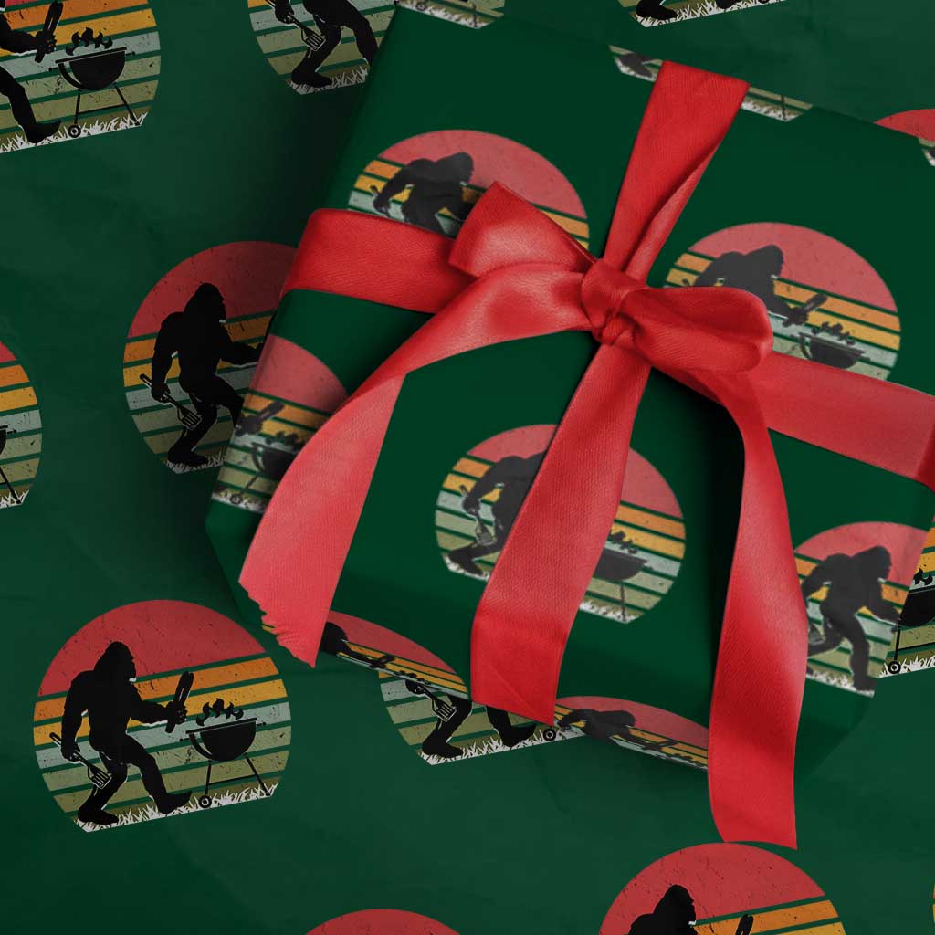 Funny Retro Bigfoot Grilling BBQ Chef Wrapping Paper Roll TS11 Green Print Your Wear