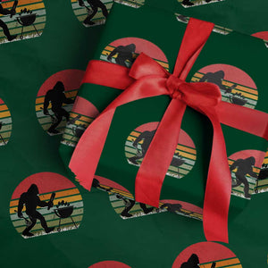 Funny Retro Bigfoot Grilling BBQ Chef Wrapping Paper Roll - Print Your Wear