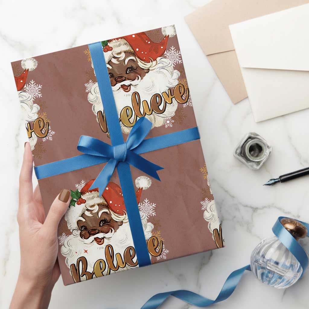 Funny Retro Black Santa Christmas Wrapping Paper Roll Believe African American Xmas TS11 Mocha Print Your Wear