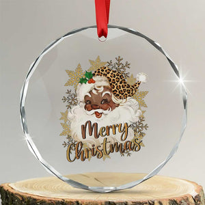 Funny Retro Black Santa Merry Christmas Leopard Crystal Glass Ornament TS11 Transparent Glass 3'' Circle Print Your Wear