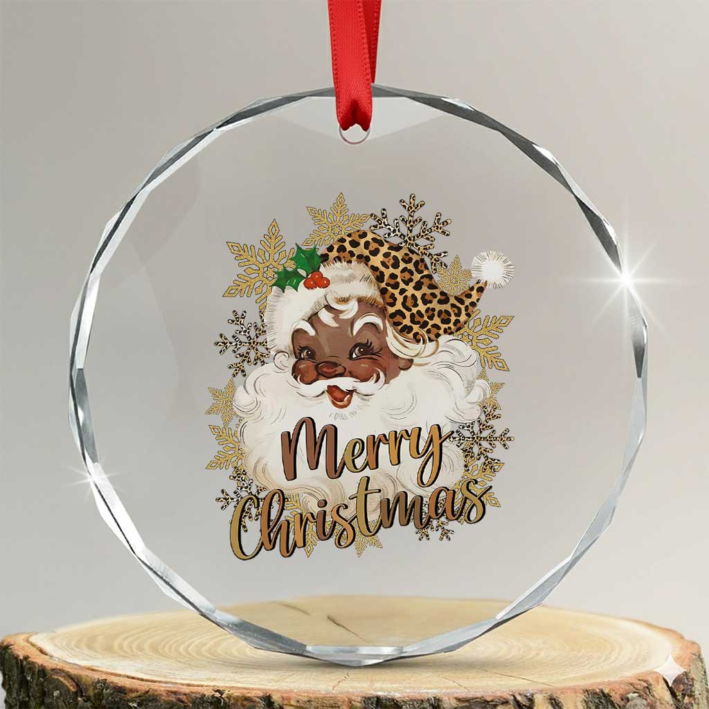 Funny Retro Black Santa Merry Christmas Leopard Crystal Glass Ornament TS11 Transparent Glass 3'' Circle Print Your Wear