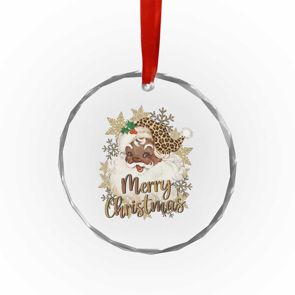 Funny Retro Black Santa Merry Christmas Leopard Crystal Glass Ornament TS11 Print Your Wear