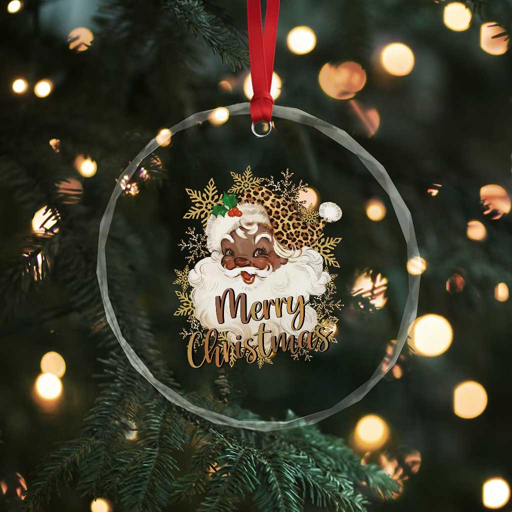 Funny Retro Black Santa Merry Christmas Leopard Crystal Glass Ornament TS11 Print Your Wear