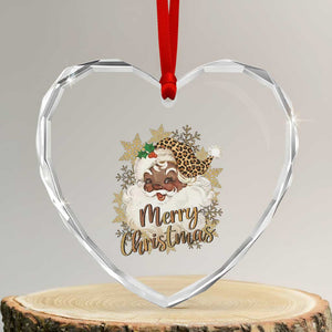 Funny Retro Black Santa Merry Christmas Leopard Heart Crystal Glass Ornament TS11 Transparent Glass 3'' Heart Print Your Wear