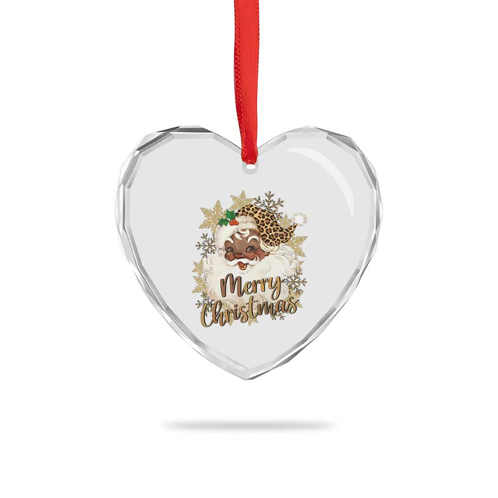 Funny Retro Black Santa Merry Christmas Leopard Heart Crystal Glass Ornament TS11 Print Your Wear