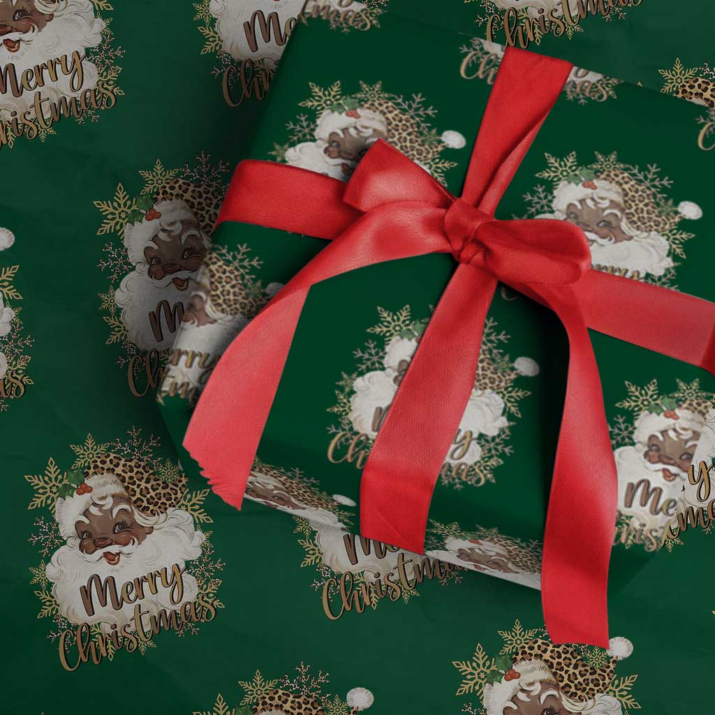 Funny Retro Black Santa Merry Christmas Leopard Wrapping Paper Roll TS11 Green Print Your Wear