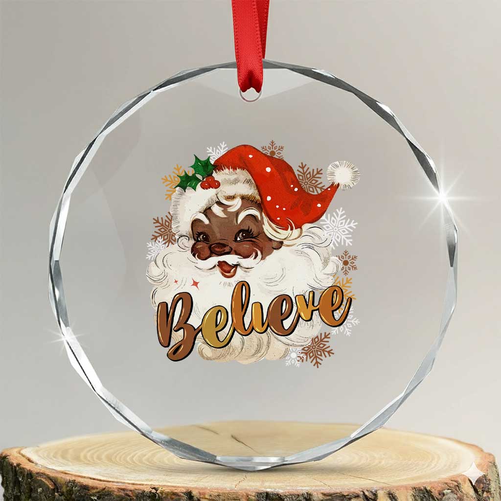 Funny Retro Black Santa Xmas Crystal Glass Ornament Believe African American Xmas TS11 Transparent Glass 3'' Circle Print Your Wear