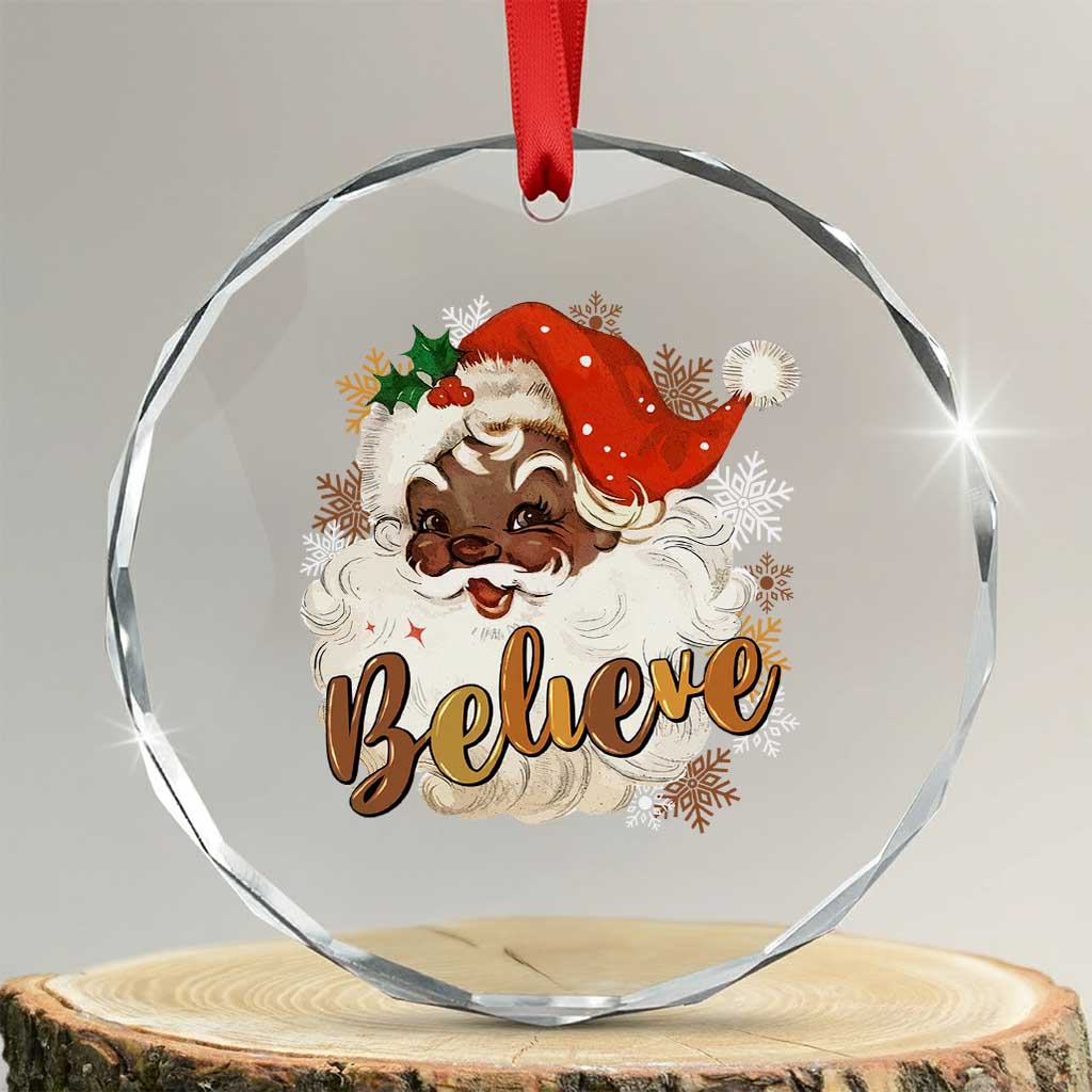 Funny Retro Black Santa Xmas Crystal Glass Ornament Believe African American Xmas TS11 Transparent Glass 3'' Circle Print Your Wear