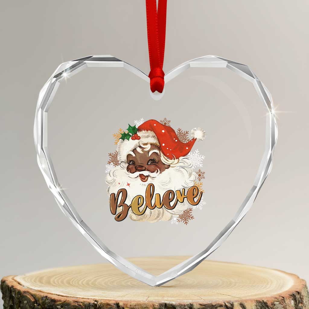 Funny Retro Black Santa Xmas Heart Crystal Glass Ornament Believe African American Xmas TS11 Transparent Glass 3'' Heart Print Your Wear