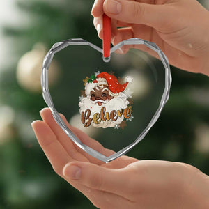 Funny Retro Black Santa Xmas Heart Crystal Glass Ornament Believe African American Xmas TS11 Print Your Wear