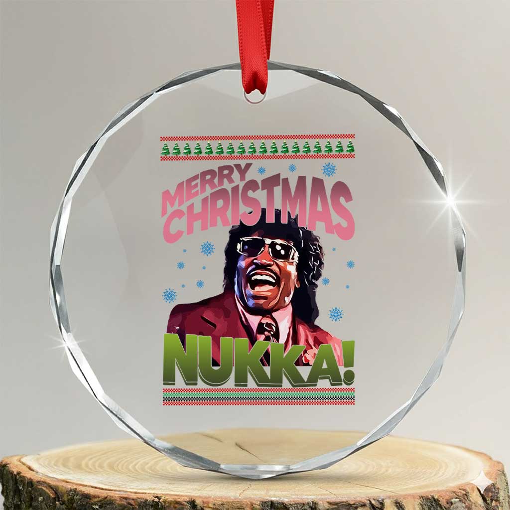 Funny Retro Merry Christmas Nukka Parody Crystal Glass Ornament Xmas Throwback Parody Urban Comedy TS02 Transparent Glass 3'' Circle Print Your Wear