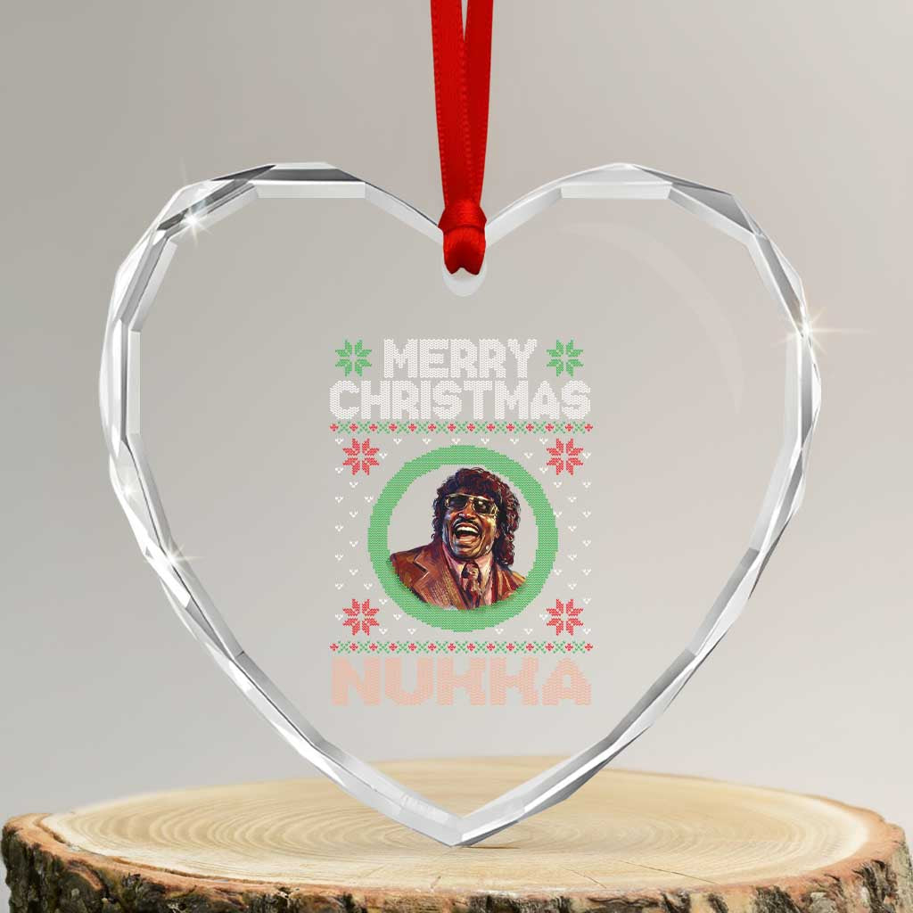 Funny Retro Merry Christmas Nukka Parody Heart Crystal Glass Ornament Holiday Cheer 90s Xmas Throwback Parody TS02 Transparent Glass 3'' Heart Print Your Wear