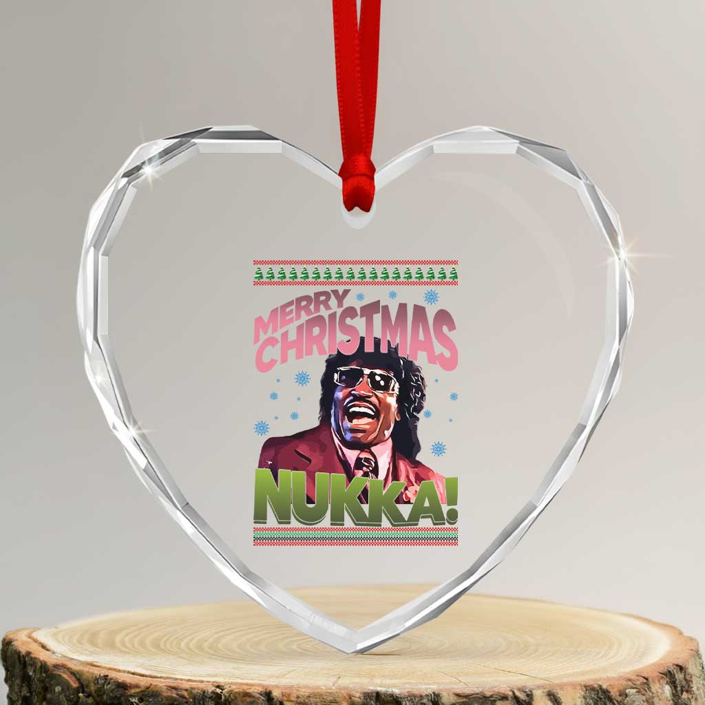 Funny Retro Merry Christmas Nukka Parody Heart Crystal Glass Ornament Xmas Throwback Parody Urban Comedy TS02 Transparent Glass 3'' Heart Print Your Wear