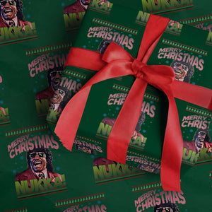 Funny Retro Merry Christmas Nukka Parody Wrapping Paper Roll Xmas Throwback Parody Urban Comedy TS02 Green Print Your Wear